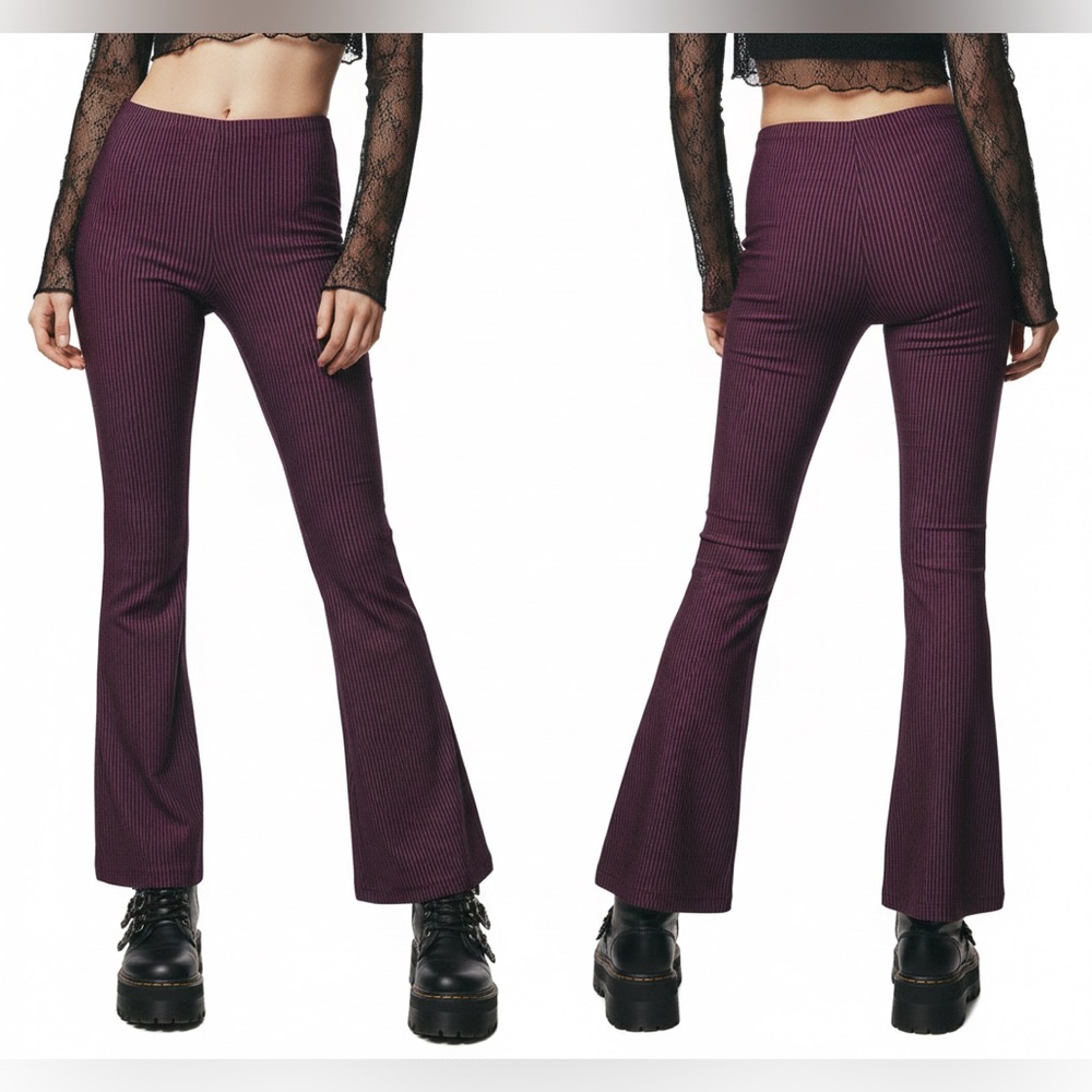 CURRENT MOOD PINSTRIPE FEELING THE BLUES FLARED PANTS RED/PURPLE